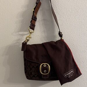 Coach Dark Brown Shoulder Bag with Gold Accents